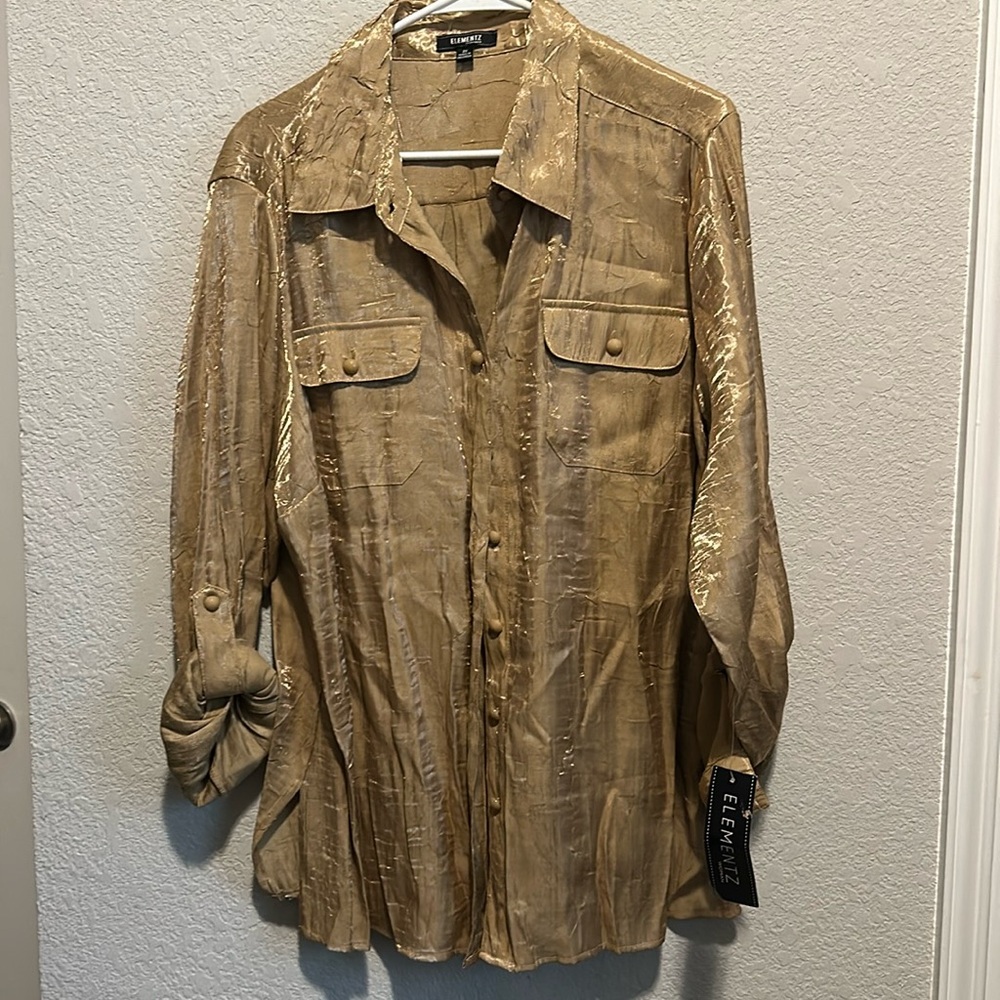 NWT Elementz Gold Shimmer Blouse 2X